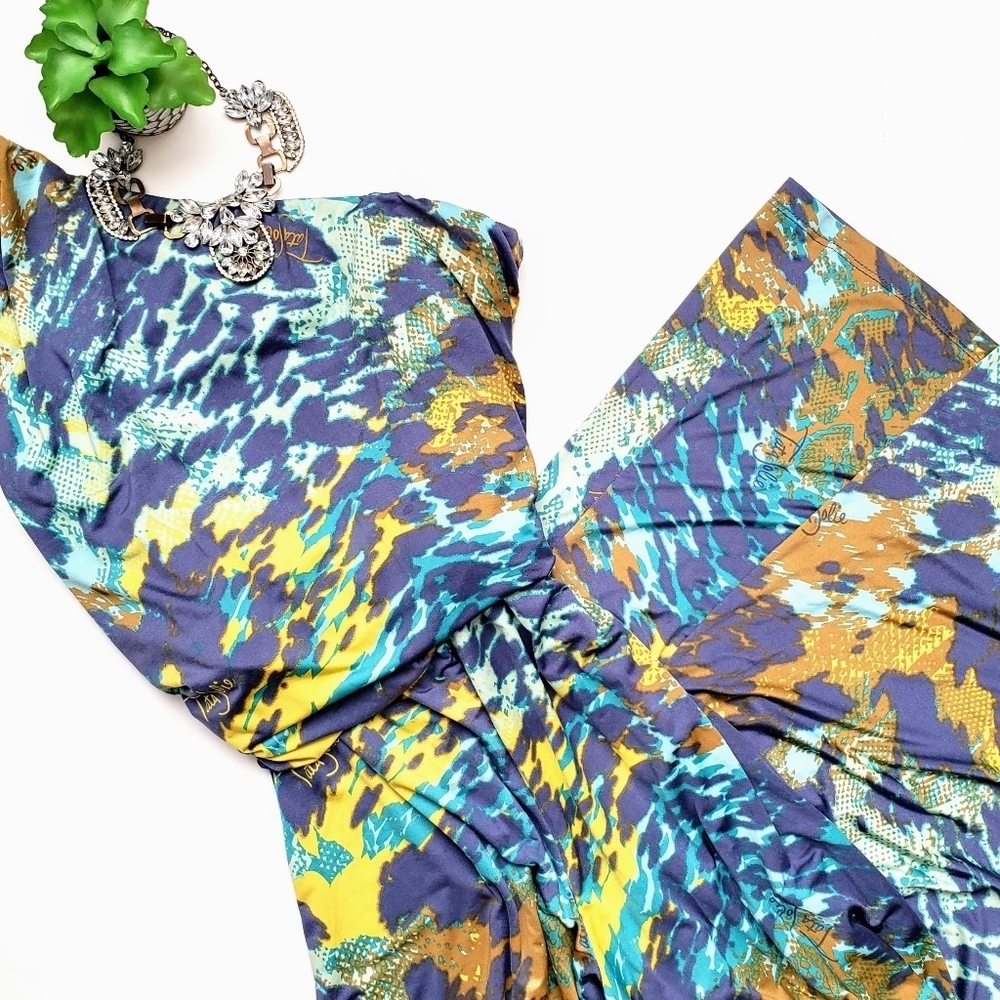 Tata Jolie Blue Snake Print One Shoulder Wide Leg Jumpsuit Size Large